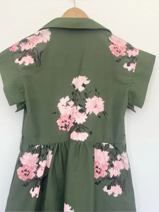 Tuckernuck Olive and Pressed Chloe Green Pink Floral Midi Dress Wide Sleeves Med - Picture 15 of 15